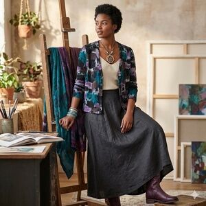 Gilmour Statement Art to Wear Cardigan Colourful Artsy Stretchy Canadian